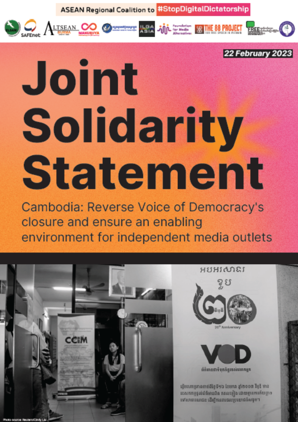Joint Solidarity Statement Cambodia: Reverse Voice of Democracy&#039;s closure and ensure an enabling environment for  independent media outlets