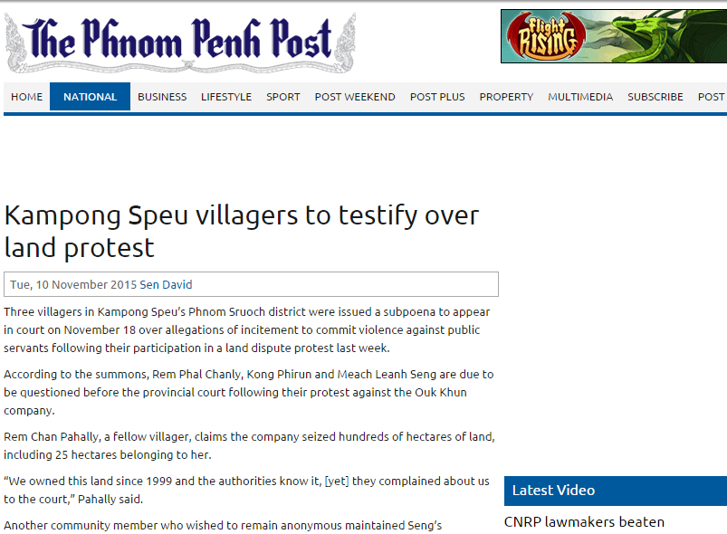 Kampong Speu villagers to testify over land protest