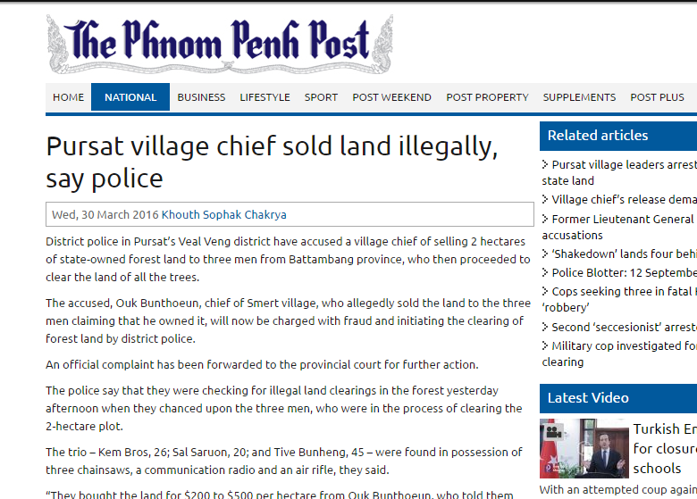 Pursat village chief sold land illegally, say police
