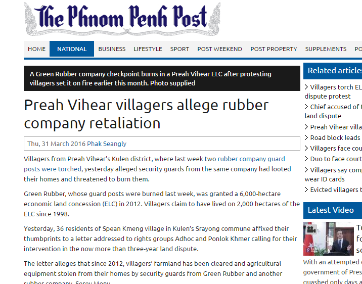 Preah Vihear villagers allege rubber company retaliation