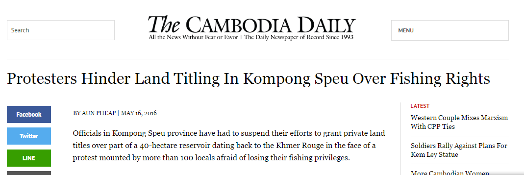 Protesters Hinder Land Titling In Kompong Speu Over Fishing Rights