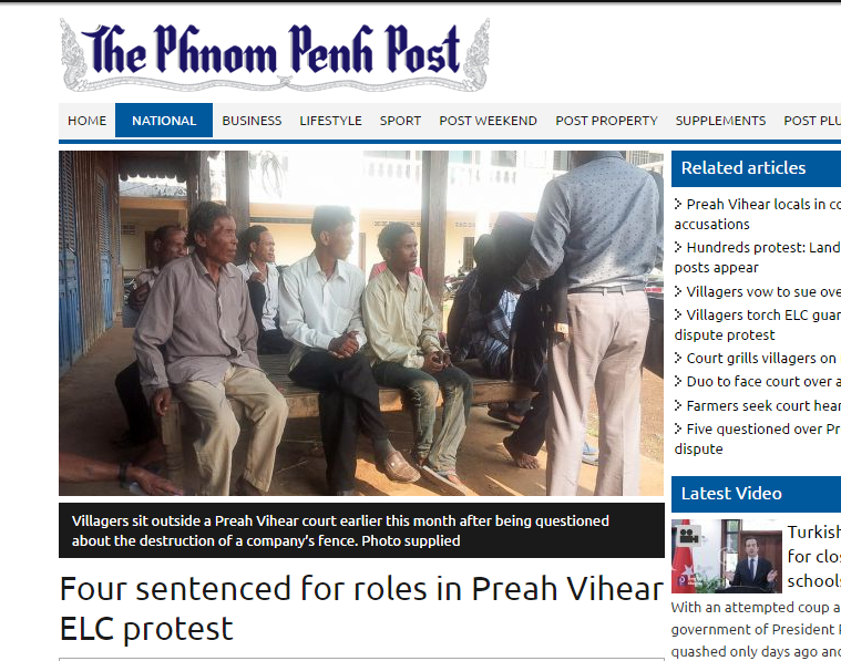 Four sentenced for roles in Preah Vihear ELC protest