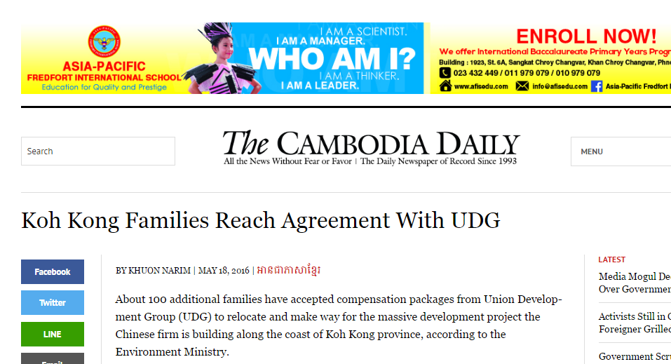 Koh Kong Families Reach Agreement With UDG