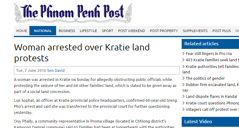 Woman arrested over Kratie land protests