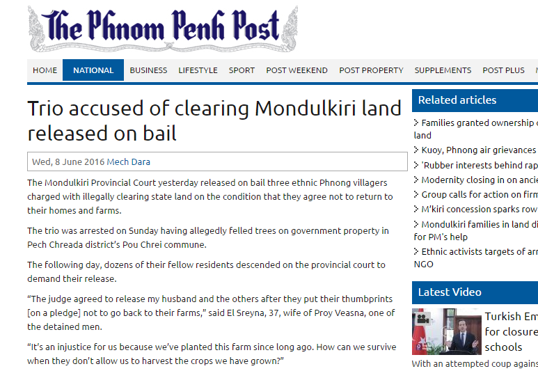 Trio accused of clearing Mondulkiri land released on bail