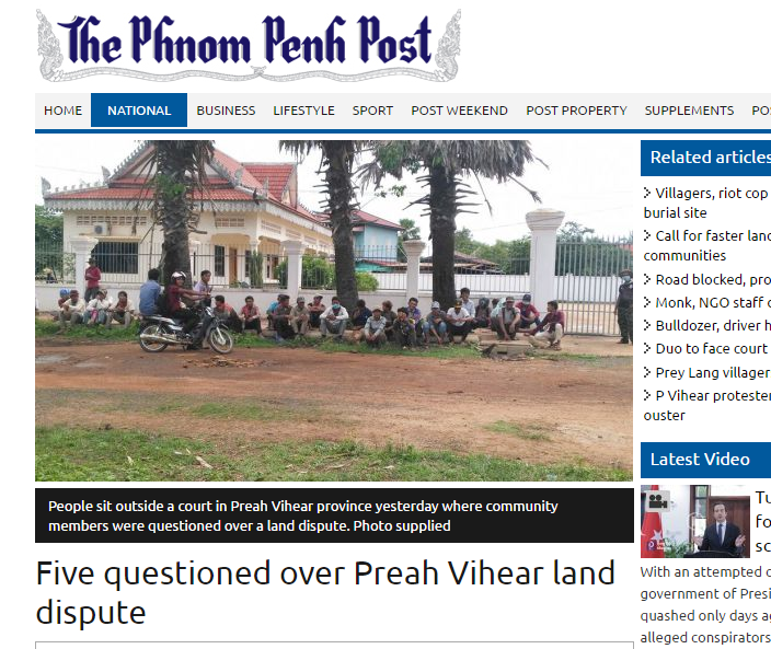Five questioned over Preah Vihear land dispute