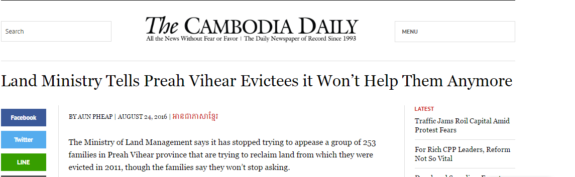 Land Ministry Tells Preah Vihear Evictees it Wont Help Them Anymore