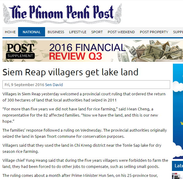 Siem Reap villagers get lake land