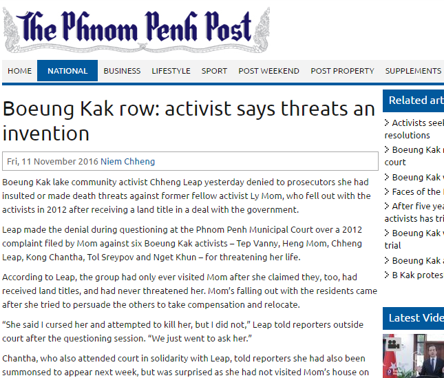 Boeung Kak row: activist says threats an invention