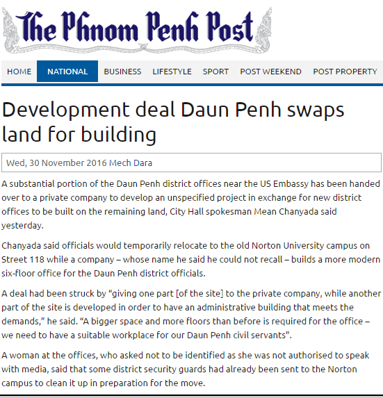 Development deal Daun Penh swaps land for building