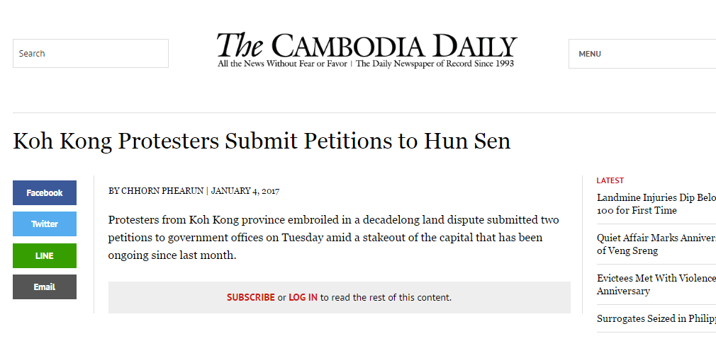 Koh Kong Protesters Submit Petitions to Hun Sen